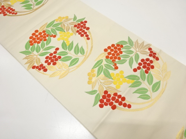 アンティーク　南天模様織り出し袋帯（材料）